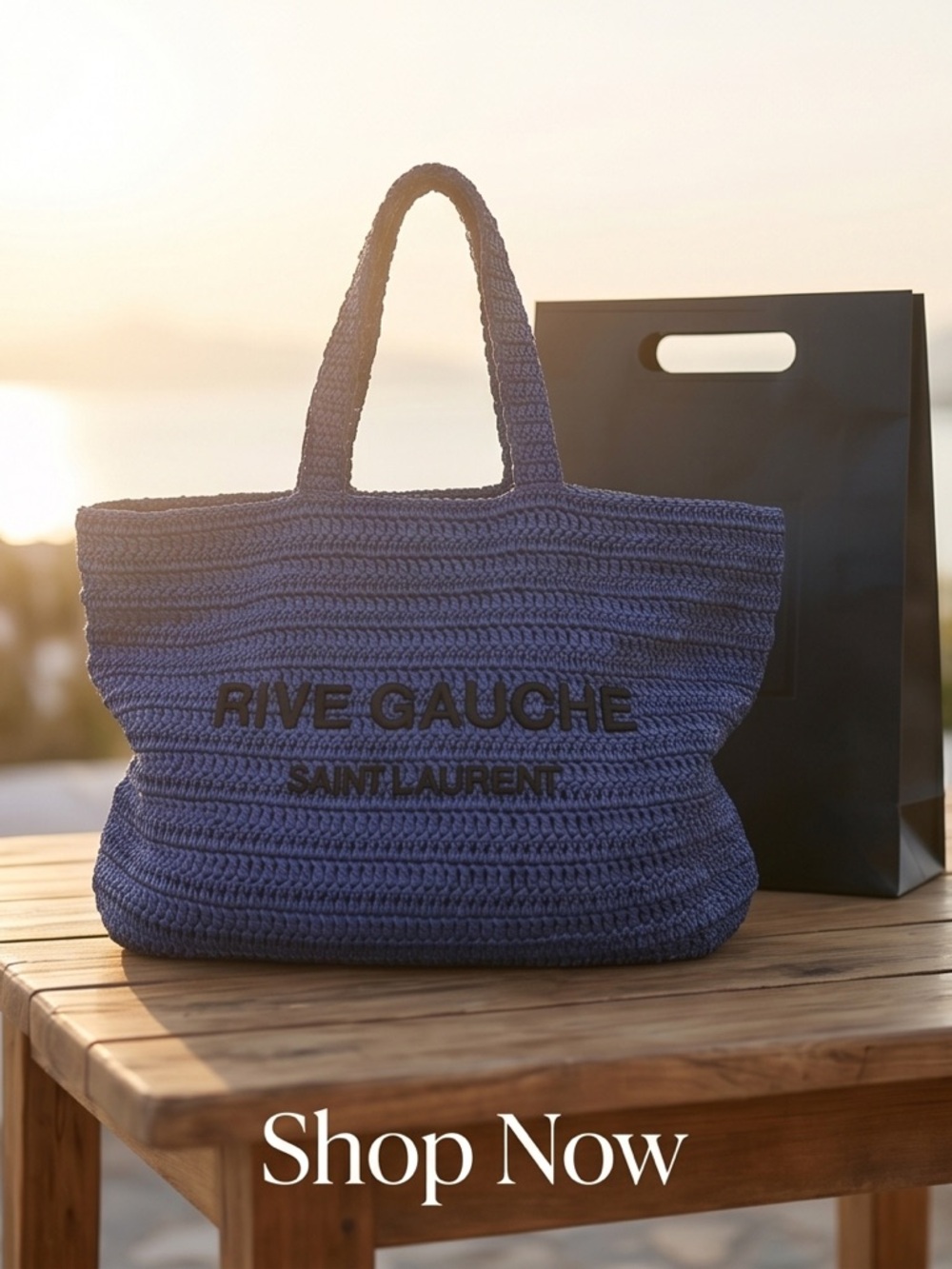 Saint Laurent Navy Crochet Rive Gauche Tote